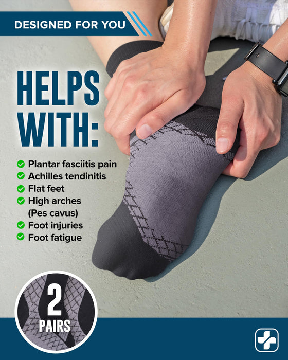 Doctor's Select Plantar Fasciitis Socks - 2 Pairs | Achilles Tendoniitis & Plantar Fasciitis Compression Socks