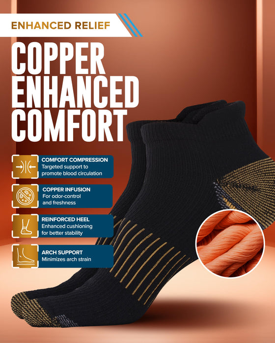 Doctor's Select Copper Ankle Compression Socks for Women and Men - 4 Pairs | Athletic Running Plantar Fasciitis Socks