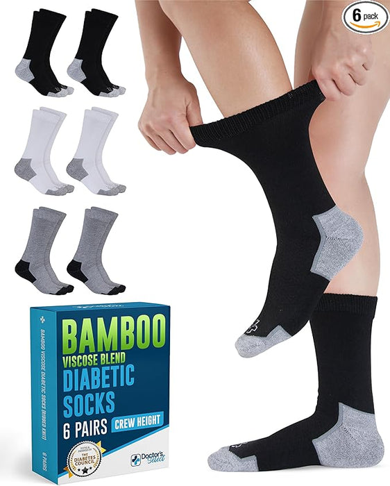 Doctor's Select Diabetic Socks for Women - 6 Pairs Knit Neuropathy Socks for Women, Moisture Wicking Bamboo Viscose, Smooth Toe Seams