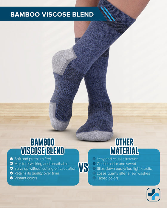 Doctor's Select Bamboo Viscose Diabetic Socks for Men - 3 Pairs Crew Diabetic Neuropathy Socks for Men | Mens Diabetic Socks