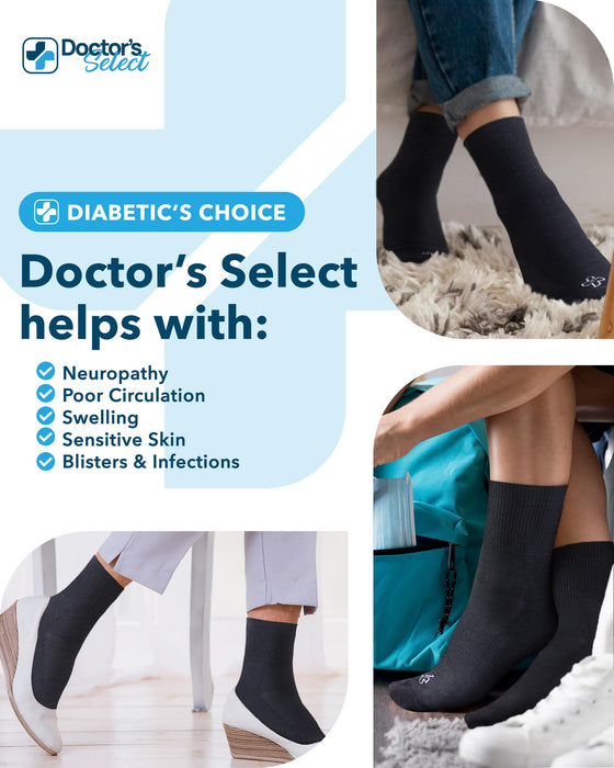 Doctor's Select Bamboo Viscose Diabetic Socks for Women & Men - 6 Pairs, Viscose Bamboo Socks Woman, Non Binding, Wide Top