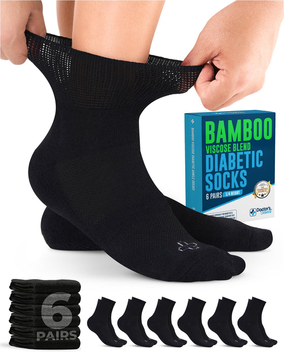 Doctor's Select Bamboo Viscose Diabetic Socks for Women & Men - 6 Pairs, Viscose Bamboo Socks Woman, Non Binding, Wide Top