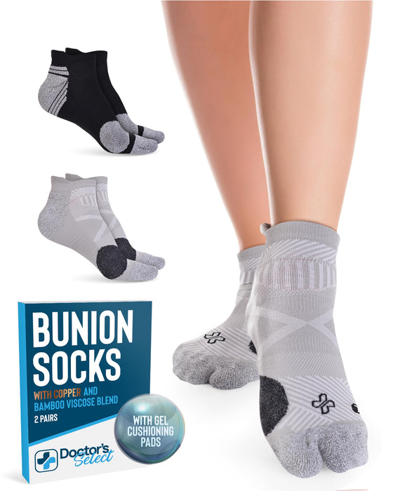 Doctor's Select Bunion Socks for Women and Men - 2 Pairs | Bunion Relief Socks with Copper and Bamboo Viscose | Toe Separator