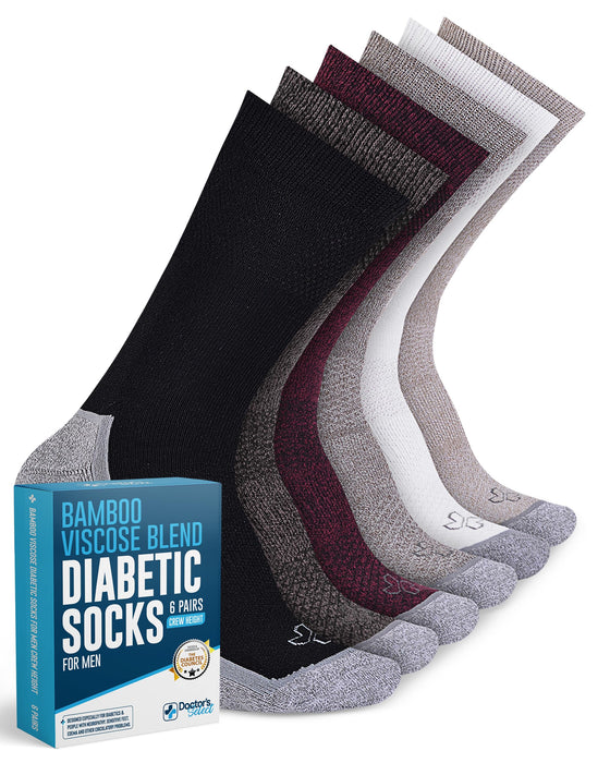 Doctor's Select Bamboo Viscose Diabetic Socks for Men - 6 Pairs Crew Neuropathy Socks for Men | Diabetic Socks for Men 9-12