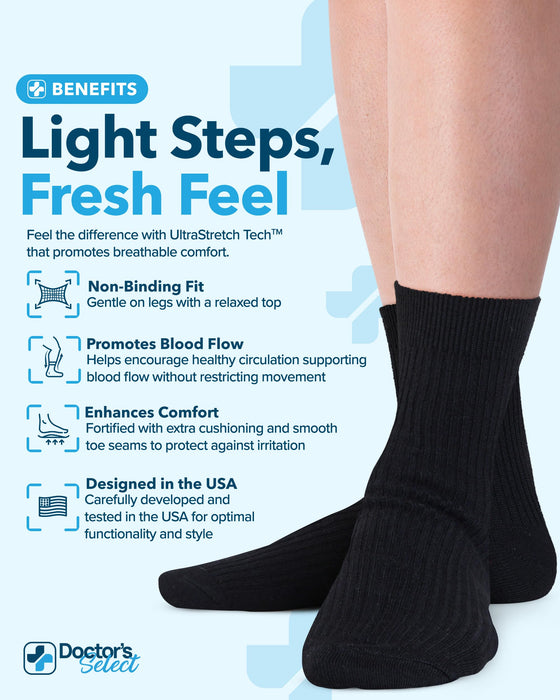 Doctor's Select Bamboo Viscose Diabetic Socks for Women & Men - 6 Pairs Non Binding Viscose Bamboo Socks for Swollen Feet