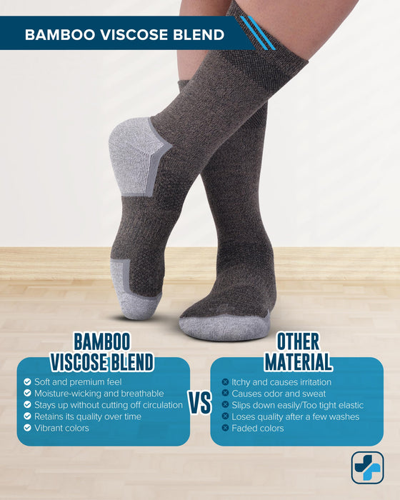 Doctor's Select Bamboo Viscose Diabetic Socks for Men - 3 Pairs Crew Diabetic Neuropathy Socks for Men | Mens Diabetic Socks