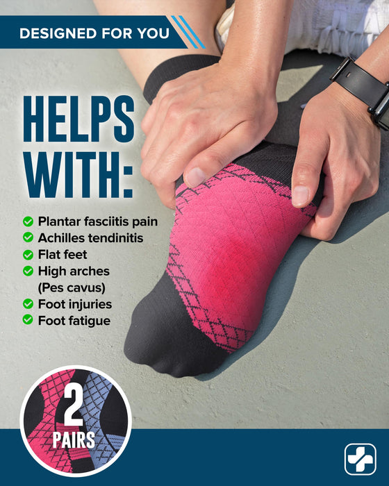 Doctor's Select Plantar Fasciitis Socks - 2 Pairs | Achilles Tendoniitis & Plantar Fasciitis Compression Socks