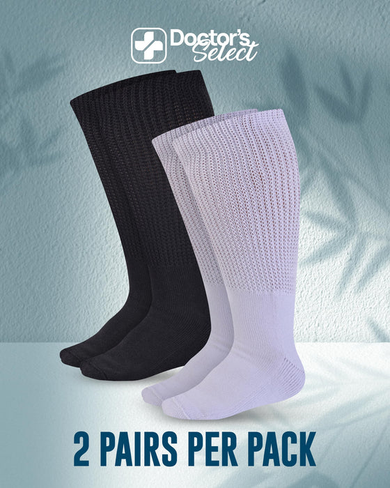 Doctor's Select 2 Pairs Extra Wide Socks for Swollen Feet - Bamboo Viscose Lymphedema Socks | Diabetic Bariatric Socks