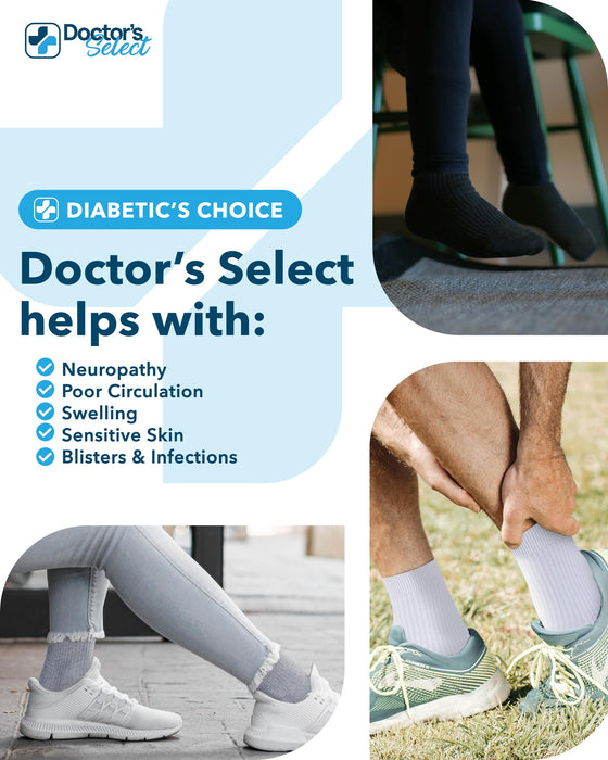 Doctor's Select Bamboo Viscose Diabetic Socks for Women & Men - 6 Pairs Non Binding Viscose Bamboo Socks for Swollen Feet