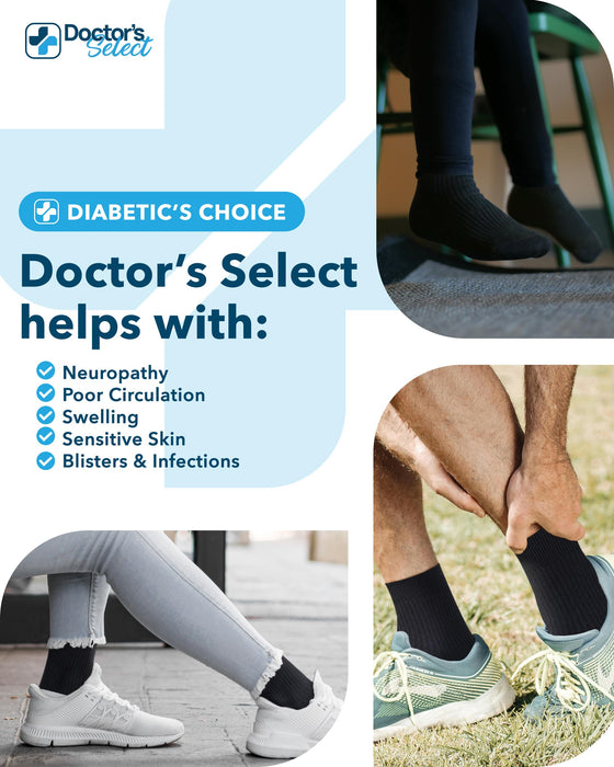Doctor's Select Bamboo Viscose Diabetic Socks for Women & Men - 6 Pairs Non Binding Viscose Bamboo Socks for Swollen Feet