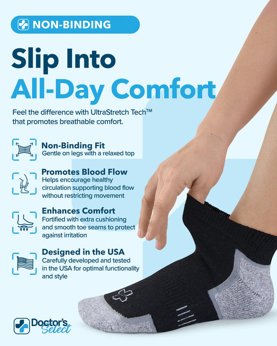 Doctor's Select Bamboo Viscose Ankle Diabetic Socks for Women & Men - 6 Pairs Viscose Bamboo Socks Woman, Low Cut Non Binding