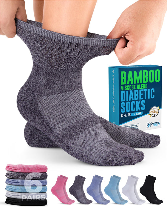 Doctor's Select Bamboo Viscose Diabetic Socks for Women & Men - 6 Pairs, Viscose Bamboo Socks Woman, Non Binding, Wide Top