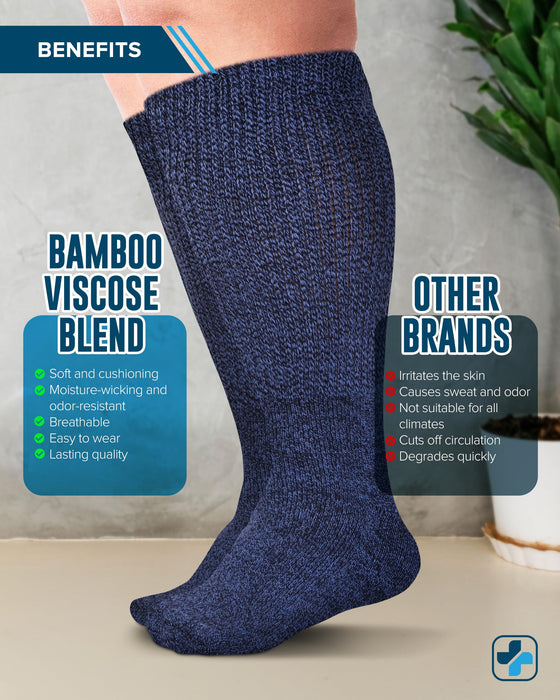 Doctor's Select 2 Pairs Extra Wide Socks for Swollen Feet - Bamboo Viscose Lymphedema Socks | Diabetic Bariatric Socks