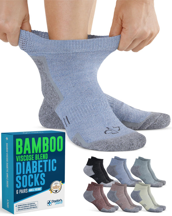 Doctor's Select Bamboo Viscose Ankle Diabetic Socks for Women & Men - 6 Pairs Viscose Bamboo Socks Woman, Low Cut Non Binding