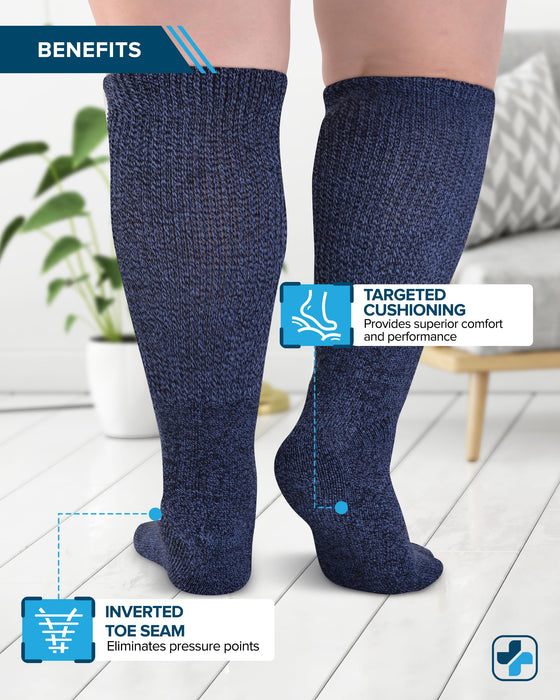 Doctor's Select 2 Pairs Extra Wide Socks for Swollen Feet - Bamboo Viscose Lymphedema Socks | Diabetic Bariatric Socks