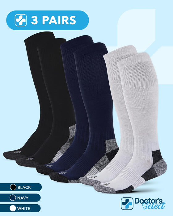Doctor's Select Bamboo Viscose Light Compression Socks for Women & Men - 3 Pairs, 8-15 mmHg Compression Socks, Knee High
