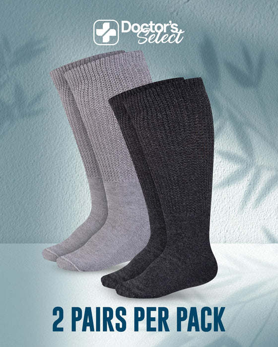 Doctor's Select 2 Pairs Extra Wide Socks for Swollen Feet - Bamboo Viscose Lymphedema Socks | Diabetic Bariatric Socks