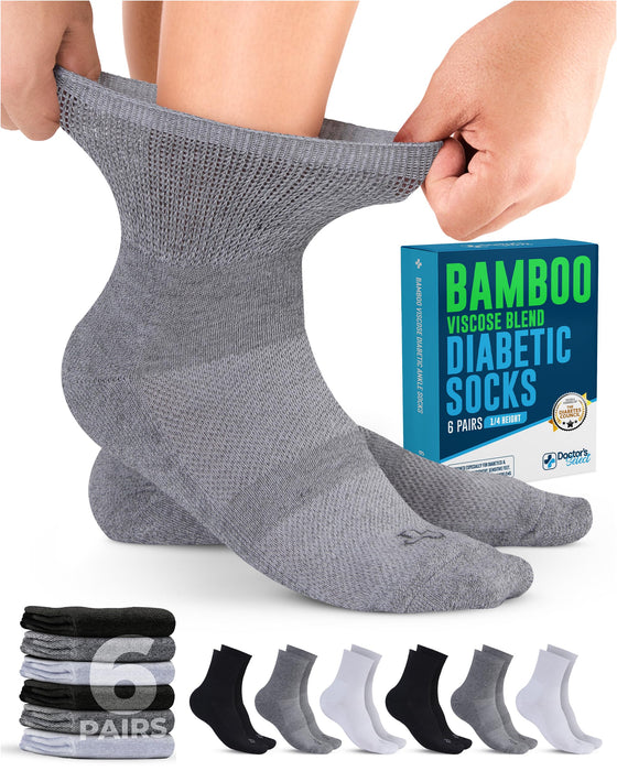 Doctor's Select Bamboo Viscose Diabetic Socks for Women & Men - 6 Pairs, Viscose Bamboo Socks Woman, Non Binding, Wide Top