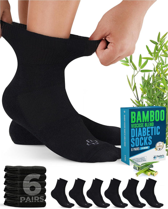 Doctor's Select Bamboo Viscose Diabetic Socks for Women & Men - 6 Pairs, Viscose Bamboo Socks Woman, Non Binding, Wide Top