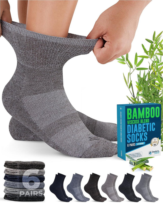 Doctor's Select Bamboo Viscose Diabetic Socks for Women & Men - 6 Pairs, Viscose Bamboo Socks Woman, Non Binding, Wide Top