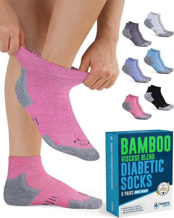 Doctor's Select Bamboo Viscose Diabetic Ankle Socks for Men & Women - 6 Pairs, Viscose Bamboo Socks Woman, Low Cut, Non Binding