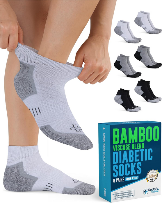 Doctor's Select Bamboo Viscose Diabetic Ankle Socks for Men & Women - 6 Pairs, Viscose Bamboo Socks Woman, Low Cut, Non Binding