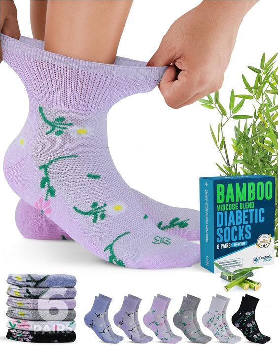 Doctor's Select Bamboo Viscose Diabetic Socks for Women & Men - 6 Pairs, Viscose Bamboo Socks Woman, Non Binding, Wide Top