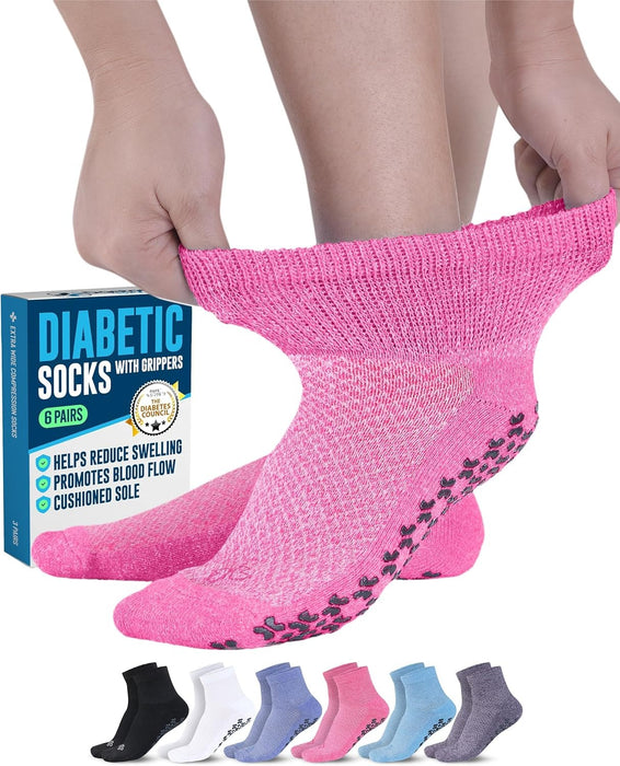 Doctor's Select Non Slip Diabetic Socks for Women & Men - 6 Pairs | Diabetic Socks with Grippers | Yoga, Pilates, Hospital