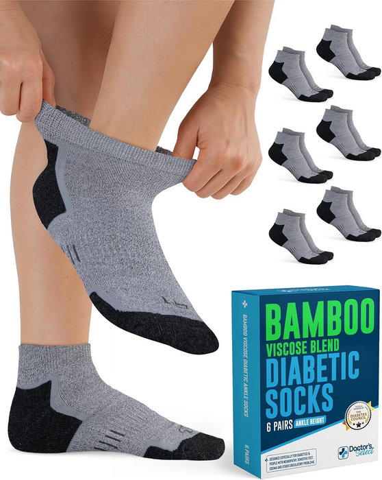 Doctor's Select Bamboo Viscose Diabetic Ankle Socks for Men & Women - 6 Pairs, Viscose Bamboo Socks Woman, Low Cut, Non Binding