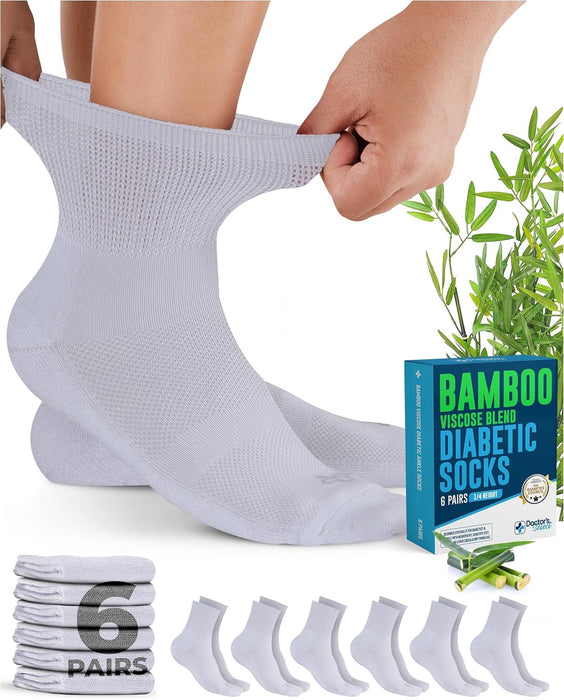 Doctor's Select Bamboo Viscose Diabetic Socks for Women & Men - 6 Pairs, Viscose Bamboo Socks Woman, Non Binding, Wide Top