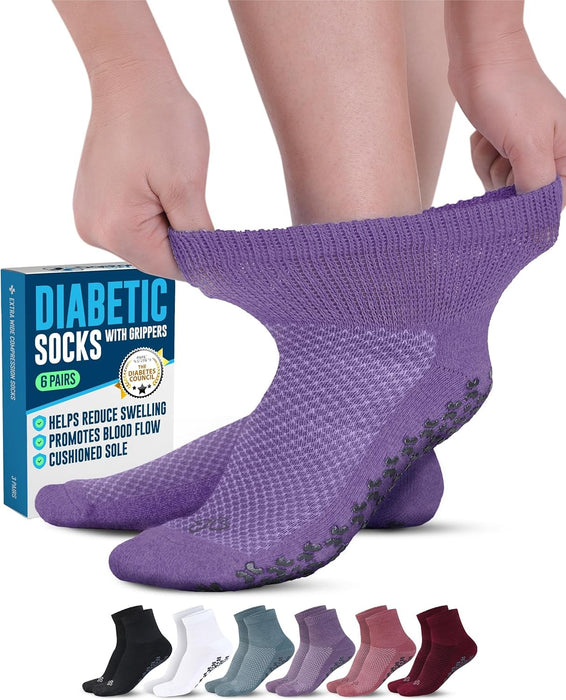 Doctor's Select Non Slip Diabetic Socks for Women & Men - 6 Pairs | Diabetic Socks with Grippers | Yoga, Pilates, Hospital