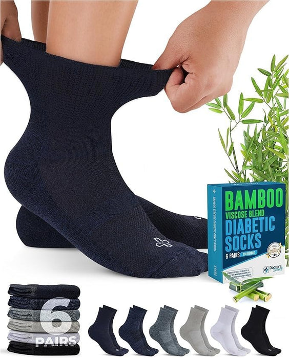 Doctor's Select Bamboo Viscose Diabetic Socks for Women & Men - 6 Pairs, Viscose Bamboo Socks Woman, Non Binding, Wide Top