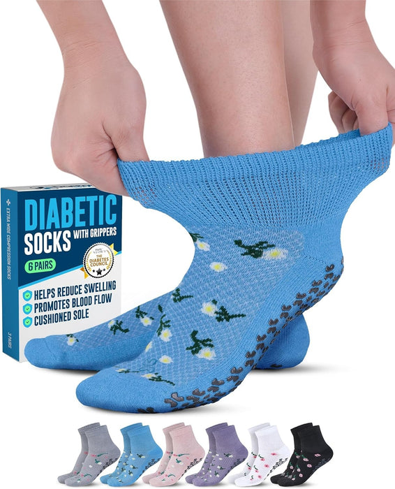 Doctor's Select Non Slip Diabetic Socks for Women & Men - 6 Pairs | Diabetic Socks with Grippers | Yoga, Pilates, Hospital