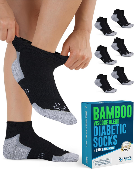 Doctor's Select Bamboo Viscose Diabetic Ankle Socks for Men & Women - 6 Pairs, Viscose Bamboo Socks Woman, Low Cut, Non Binding