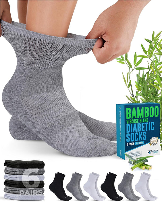 Doctor's Select Bamboo Viscose Diabetic Socks for Women & Men - 6 Pairs, Viscose Bamboo Socks Woman, Non Binding, Wide Top