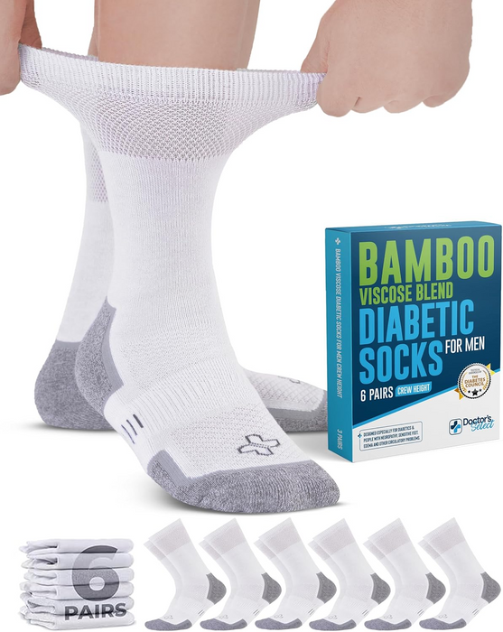 Doctor's Select Bamboo Viscose Diabetic Socks for Men - 6 Pairs Crew Diabetic Neuropathy Socks for Men | Mens Diabetic Socks