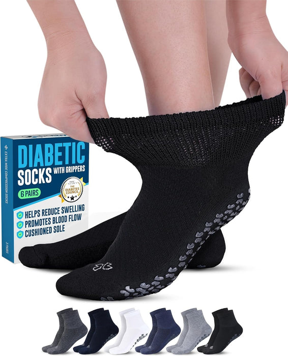 Doctor's Select Non Slip Diabetic Socks for Women & Men - 6 Pairs | Diabetic Socks with Grippers | Yoga, Pilates, Hospital