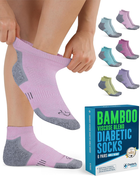 Doctor's Select Bamboo Viscose Diabetic Ankle Socks for Men & Women - 6 Pairs, Viscose Bamboo Socks Woman, Low Cut, Non Binding