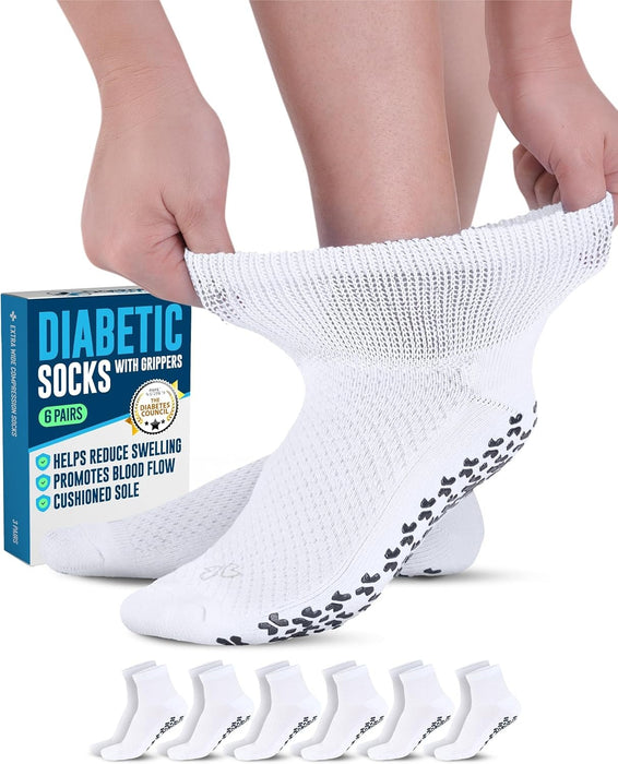 Doctor's Select Non Slip Diabetic Socks for Women & Men - 6 Pairs | Diabetic Socks with Grippers | Yoga, Pilates, Hospital