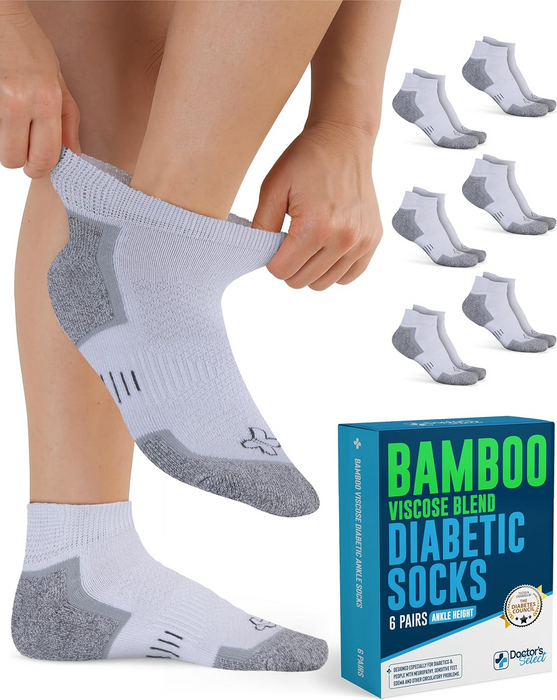 Doctor's Select Bamboo Viscose Diabetic Ankle Socks for Men & Women - 6 Pairs, Viscose Bamboo Socks Woman, Low Cut, Non Binding