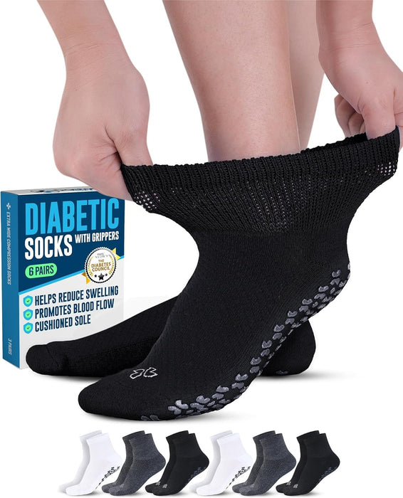 Doctor's Select Non Slip Diabetic Socks for Women & Men - 6 Pairs | Diabetic Socks with Grippers | Yoga, Pilates, Hospital