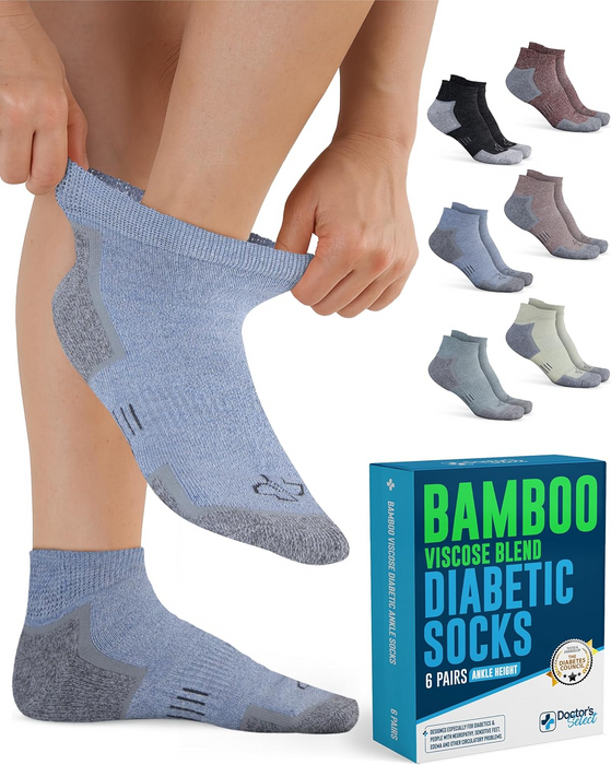 Doctor's Select Bamboo Viscose Diabetic Ankle Socks for Men & Women - 6 Pairs, Viscose Bamboo Socks Woman, Low Cut, Non Binding