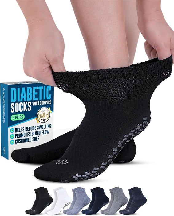 Doctor's Select Non Slip Diabetic Socks for Women & Men - 6 Pairs | Diabetic Socks with Grippers | Yoga, Pilates, Hospital