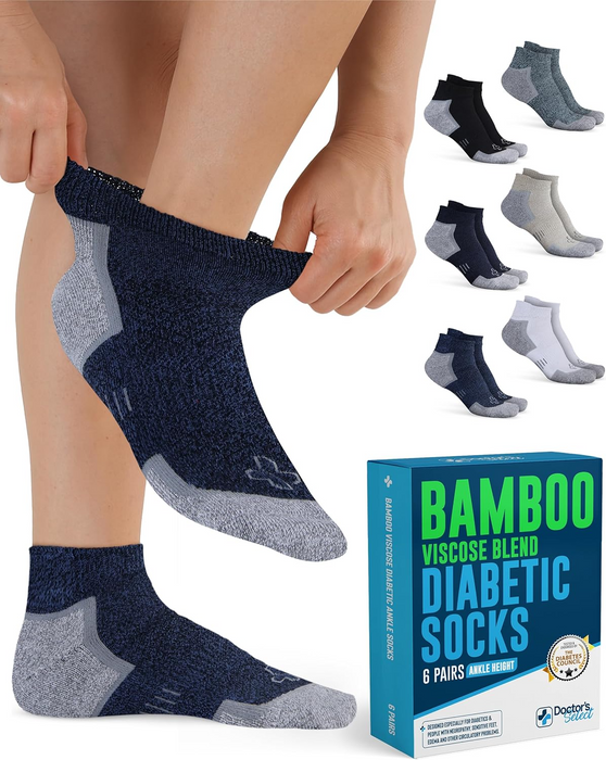 Doctor's Select Bamboo Viscose Diabetic Ankle Socks for Men & Women - 6 Pairs, Viscose Bamboo Socks Woman, Low Cut, Non Binding