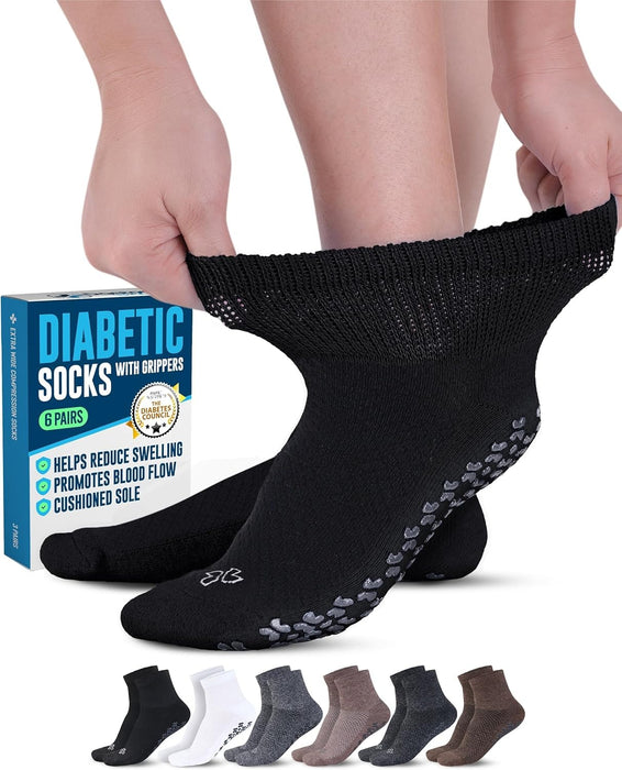 Doctor's Select Non Slip Diabetic Socks for Women & Men - 6 Pairs | Diabetic Socks with Grippers | Yoga, Pilates, Hospital