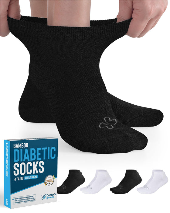 Doctor's Select Bamboo Diabetic Socks Women & Men - 4 Pairs Ankle Bamboo Socks Womens