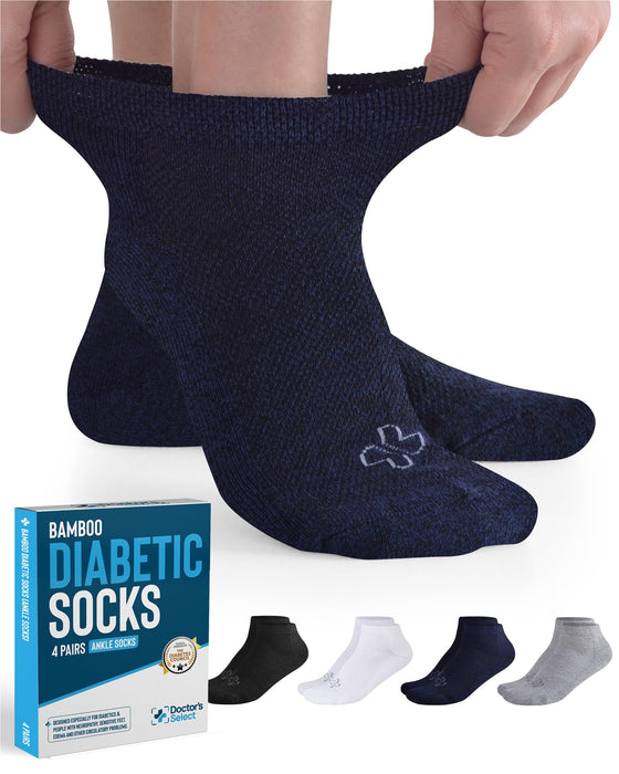 Doctor's Select Bamboo Diabetic Socks Women & Men - 4 Pairs Ankle Bamboo Socks Womens