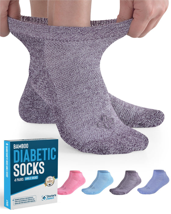 Doctor's Select Bamboo Diabetic Socks Women & Men - 4 Pairs Ankle Bamboo Socks Womens