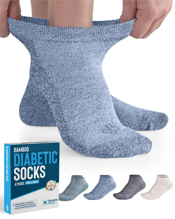 Doctor's Select Bamboo Diabetic Socks Women & Men - 4 Pairs Ankle Bamboo Socks Womens