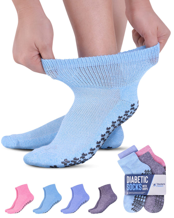 Diabetic Non Skid Slipper Socks/w Grippers for Ladies 6 Pairs